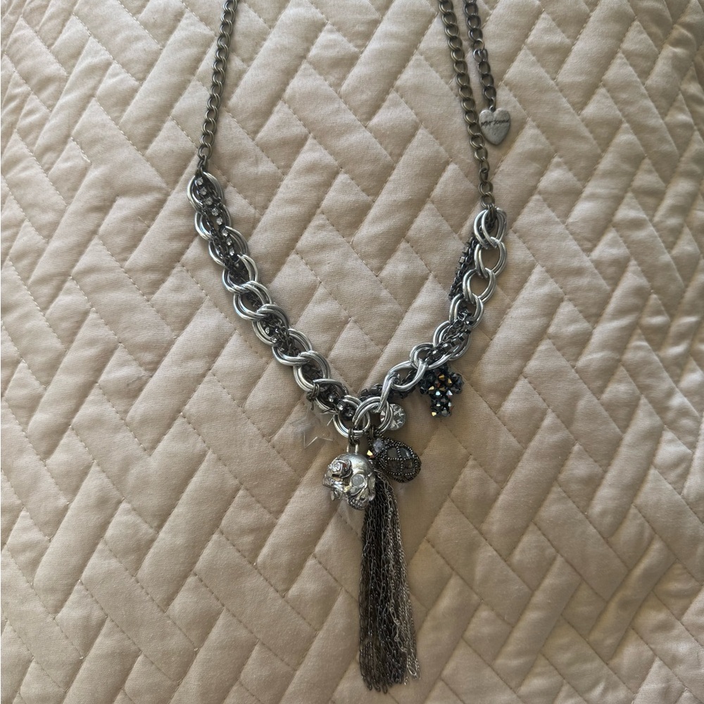 Vintage Betsey Johnson Skull Charm Necklace, Great Condition